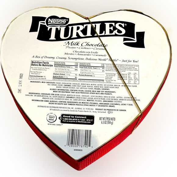 NESTLE TURTLES RED HEART EMBOSSED PADDED VALENTINE CHOCOLATE BOX CONTAINER 10.25 - Picture 2 of 7